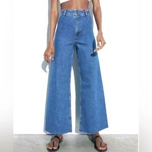 Zara Marine Wide-Leg Flare Jeans in Medium Blue